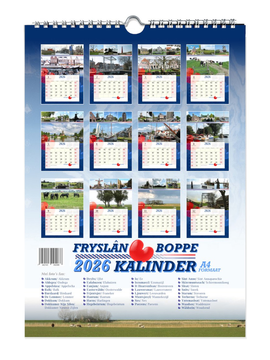 Frylan Boppe Friesland Foto's Kalender 2026 - A4 Formaat (21 x 29,7 cm)