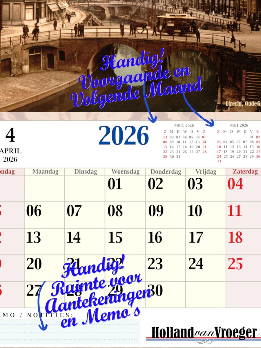 Holland van Vroeger Kalender 2026 A3 Formaat